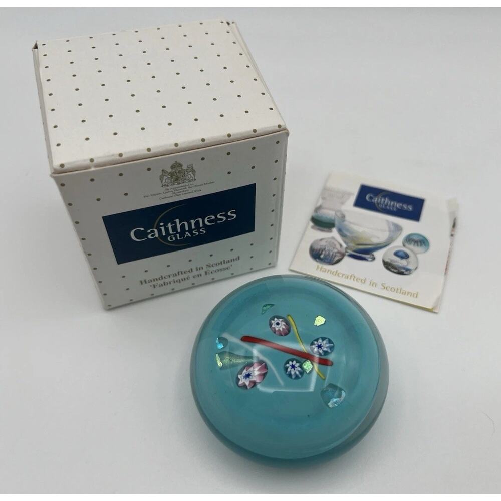 Caithness Art Glass Noughts and Crosses Millefiori Paperweight Blue Scotland